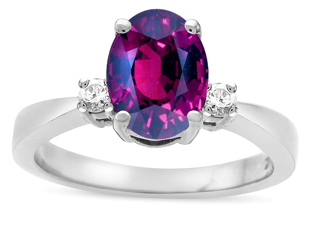 Star K  3 Three Stone Oval Genuine Rhodolite Classic Engagement Promise Ring