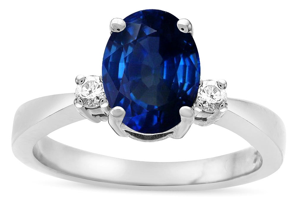 Star K  3 Three Stone Oval Created Sapphire Classic Engagement Promise Ring