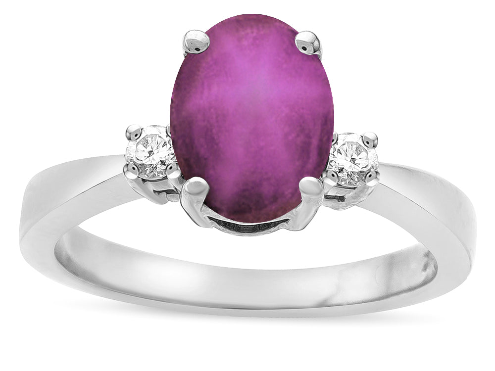 Star K  3 Three Stone Oval Created Star Ruby Classic Engagement Promise Ring