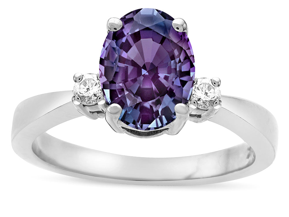 Star K  3 Three Stone Oval Simulated Alexandrite Classic Engagement Promise Ring