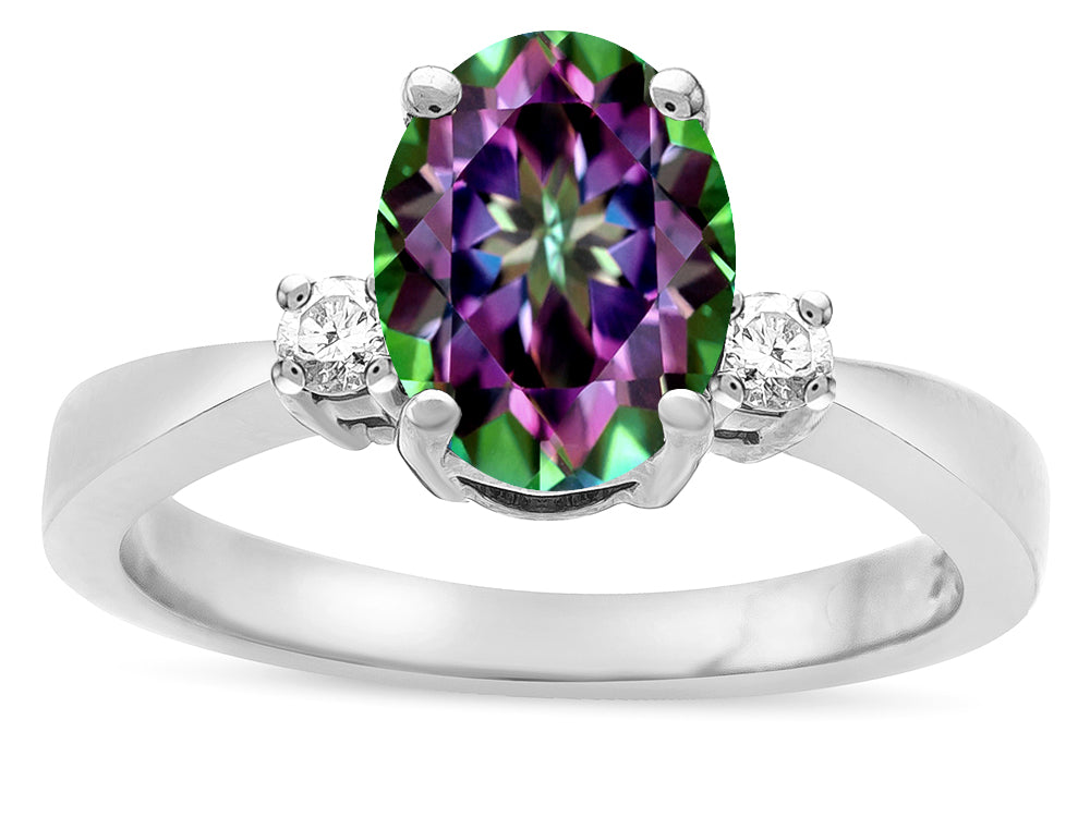 Star K  3 Three Stone Oval Rainbow Mystic Topaz Classic Engagement Promise Ring