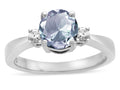 Star K  3 Three Stone Round Genuine Aquamarine Classic Engagement Promise Ring