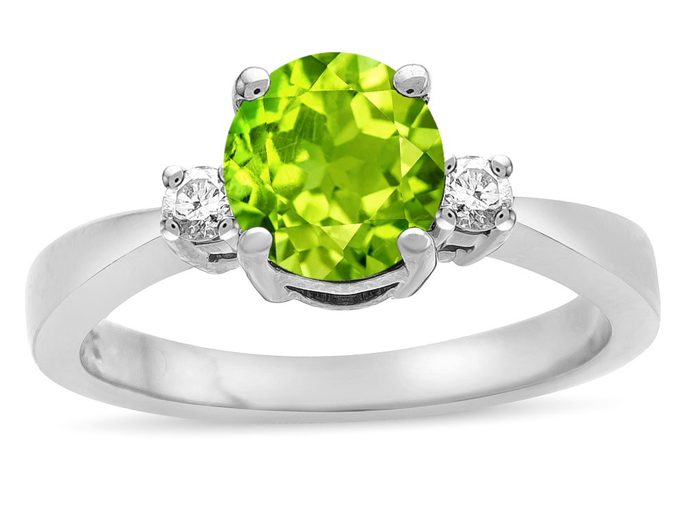 Star K  3 Three Stone Round Genuine Peridot Classic Engagement Promise Ring