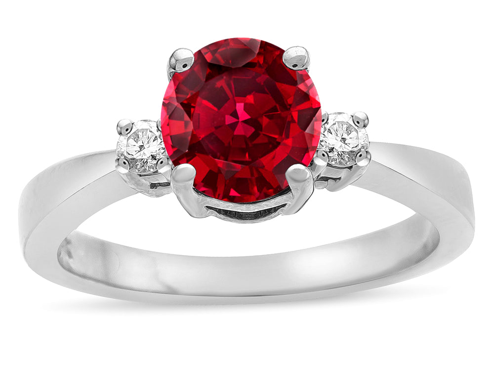 Star K  3 Three Stone Round Created Ruby Classic Engagement Promise Ring