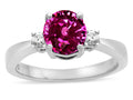 Star K  3 Three Stone Round Simulated Pink Tourmaline Classic Engagement Promise Ring