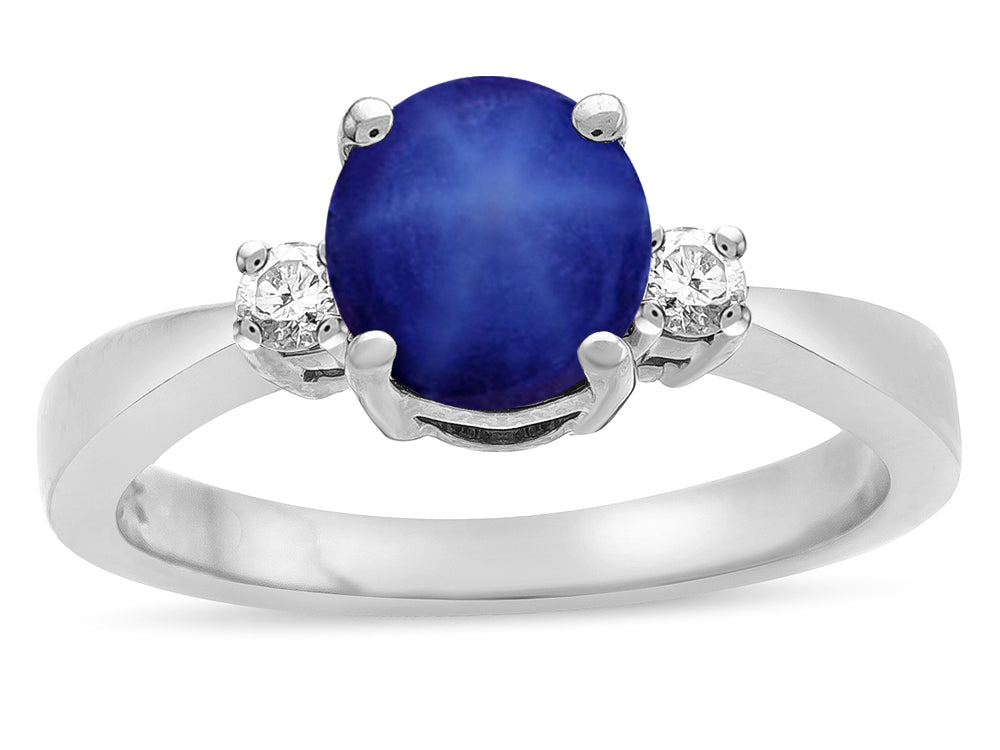 Star K  3 Three Stone Round Created Star Sapphire Classic Engagement Promise Ring