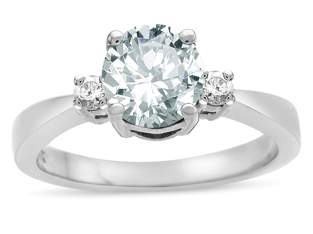 Star K  3 Three Stone Round Genuine White Topaz Classic Engagement Promise Ring