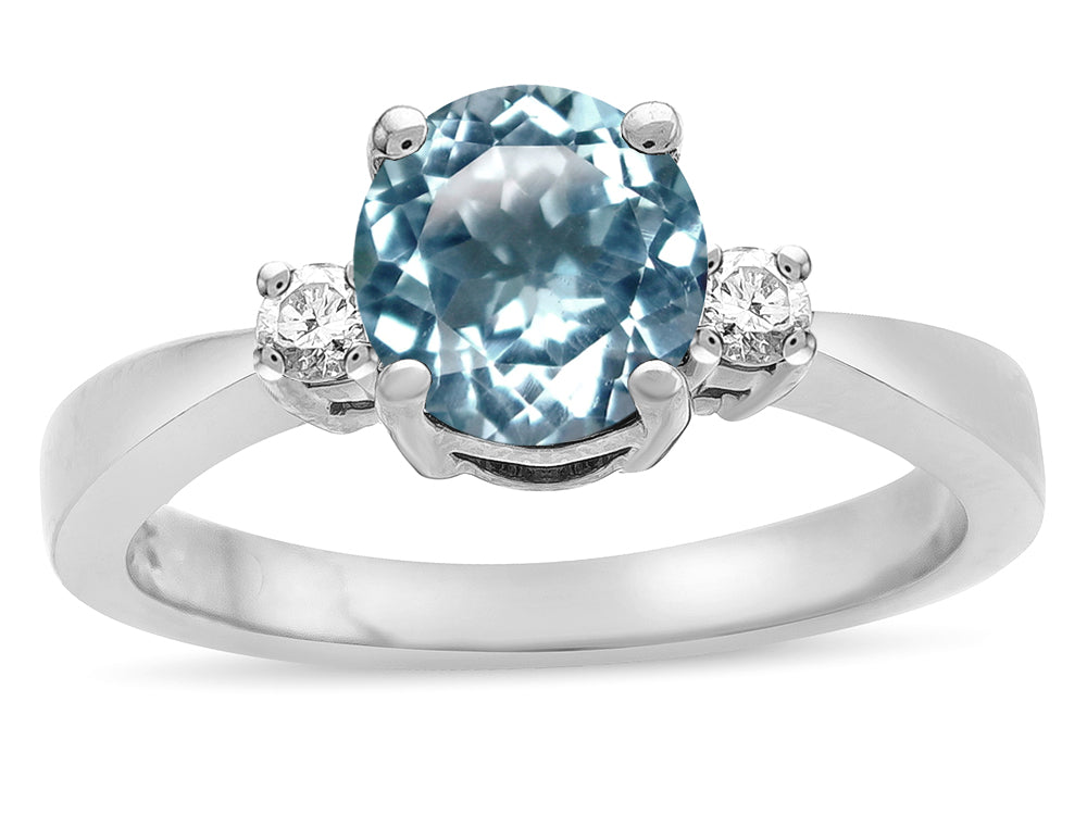 Star K  3 Three Stone Round Genuine Sky Blue Topaz Classic Engagement Promise Ring