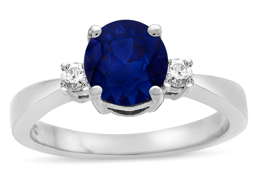 Star K  3 Three Stone Round Genuine Sapphire Classic Engagement Promise Ring