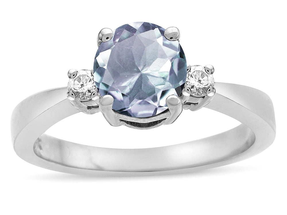 Star K  3 Three Stone Round Genuine Aquamarine Classic Engagement Promise Ring