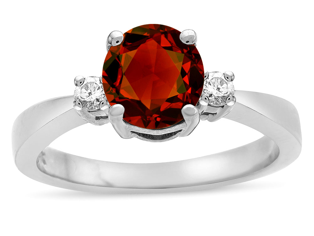 Star K  3 Three Stone Round Genuine Garnet Classic Engagement Promise Ring
