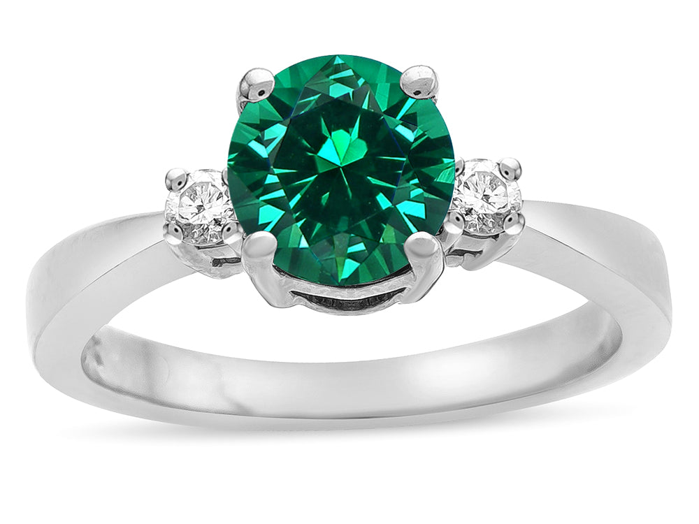 Star K  3 Three Stone Round Simulated Emerald Classic Engagement Promise Ring