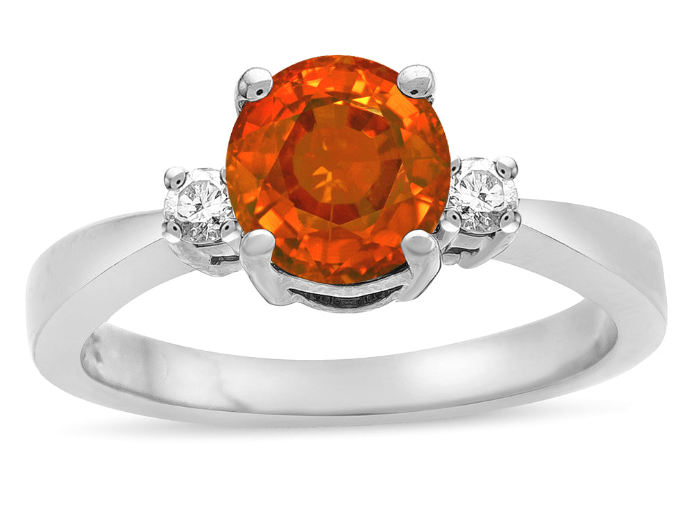 Star K  3 Three Stone Round Simulated Orange Mexican Fire Opal Classic Engagement Promise Ring