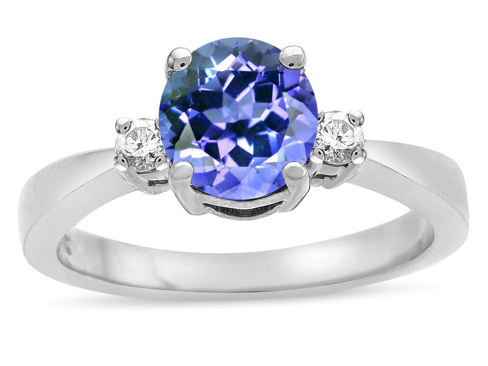 Star K  3 Three Stone Round Simulated Tanzanite Classic Engagement Promise Ring