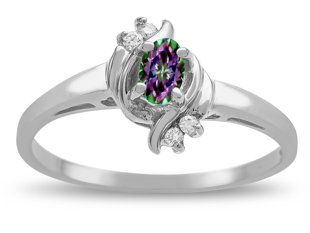 Star K  Small Oval 5x3mm Rainbow Mystic Topaz Bypass Ring
