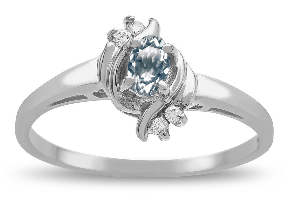 Star K  Small Oval 5x3mm Genuine Aquamarine Bypass Ring