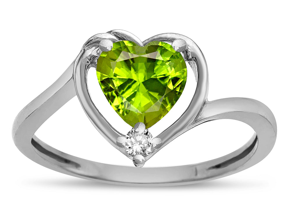 Star K  Heart Genuine Peridot Bypass Love Knot Promise Ring