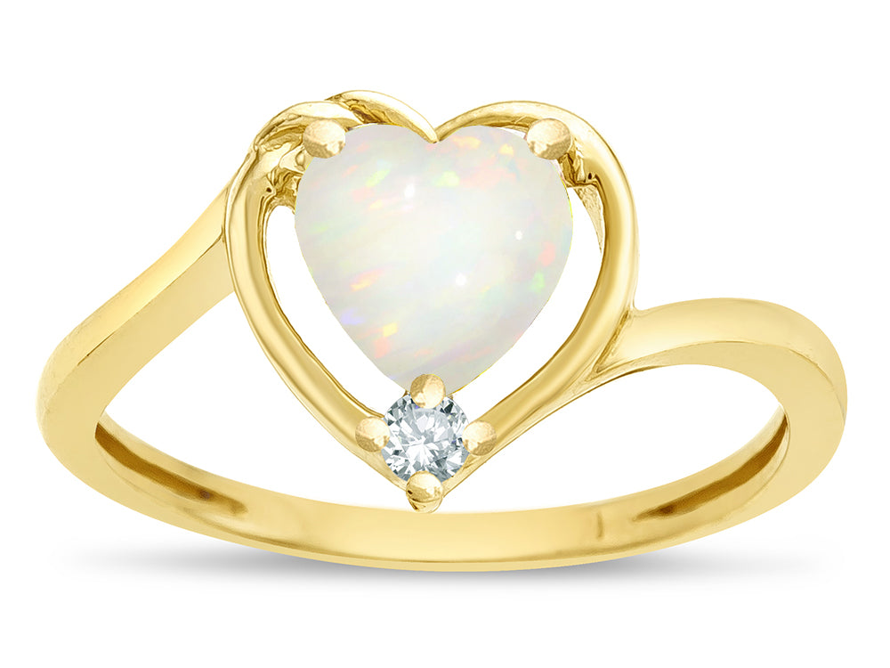 Star K  Heart Genuine Opal Bypass Love Knot Promise Ring