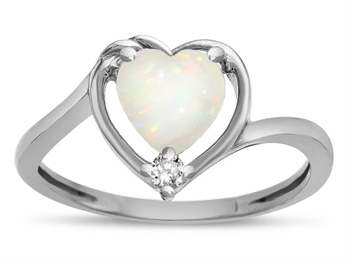 Star K  Heart Genuine Opal Bypass Love Knot Promise Ring