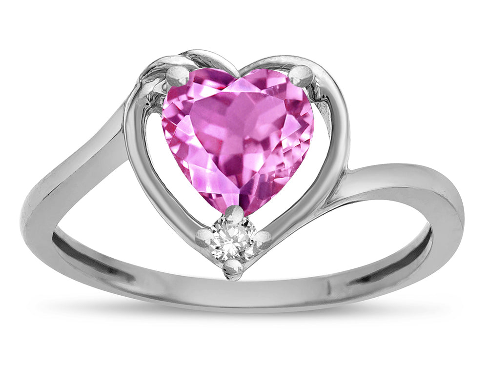 Star K  Heart Created Pink Sapphire Bypass Love Knot Promise Ring