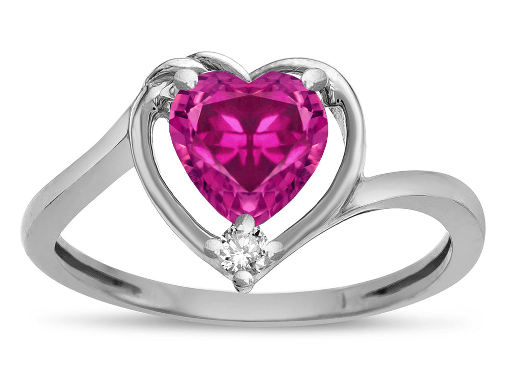 Star K  Heart Simulated Pink Tourmaline Bypass Love Knot Promise Ring