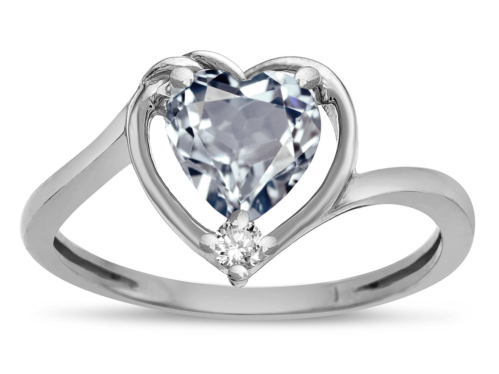 Star K  Heart Genuine Aquamarine Bypass Love Knot Promise Ring