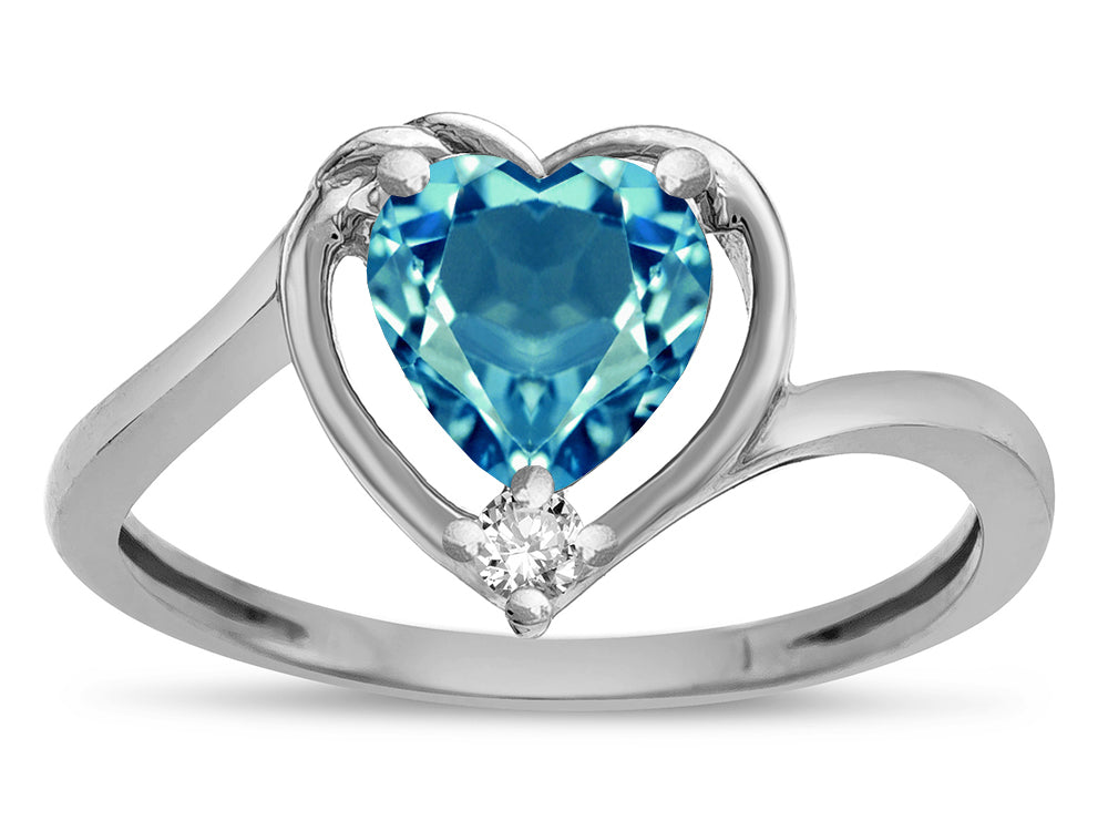 Star K  Heart Genuine Blue Topaz Bypass Love Knot Promise Ring