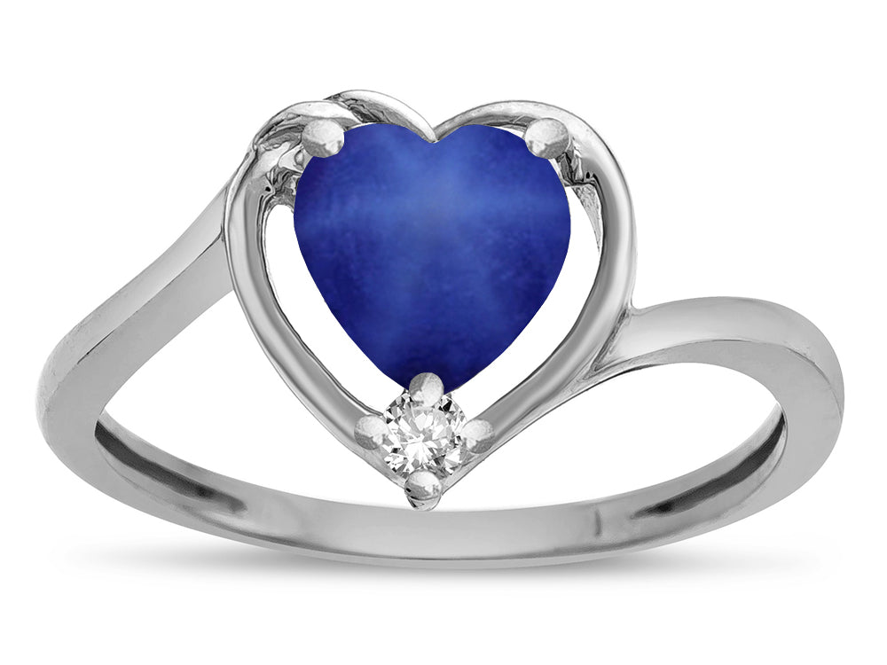 Star K  Heart Created Star Sapphire Bypass Love Knot Promise Ring