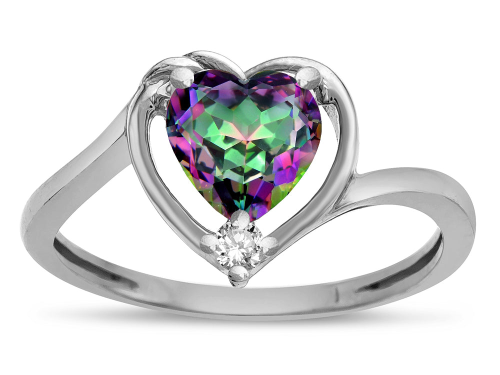 Star K  Mystic Rainbow Topaz Heart Bypass Love Knot Promise Ring