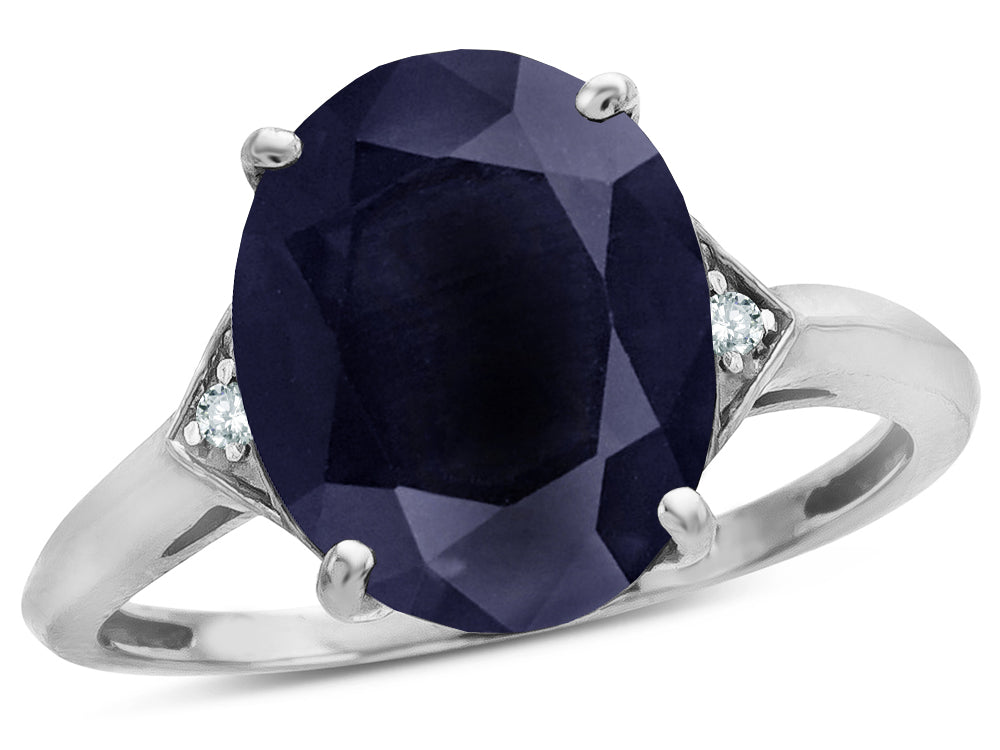 Star K  Large Oval 12x10 Black Sapphire 3 Stone Trillion Setting Ring
