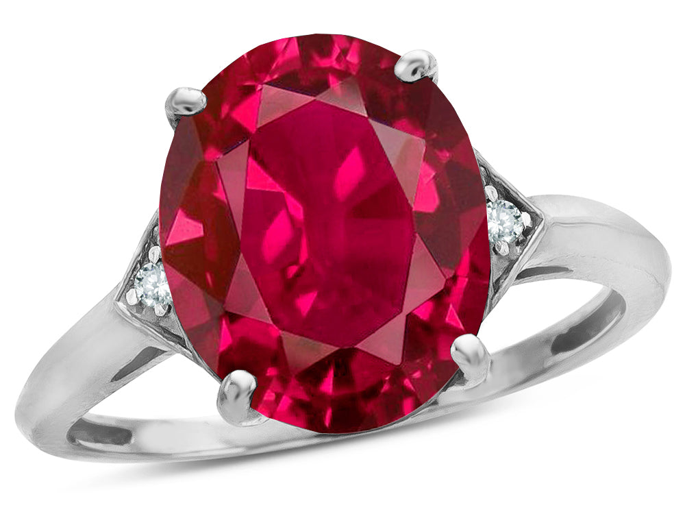 Star K  Large Oval 12x10 Created Ruby 3 Stone Trillion Setting Ring