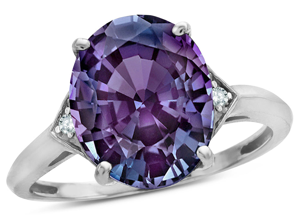 Star K  Large Oval 12x10 Simulated Alexandrite 3 Stone Trillion Setting Ring