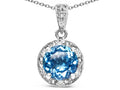 Star K Round 7mm Genuine Blue Topaz Classic Halo Pendant Necklace