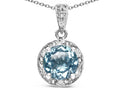Star K Round 7mm Genuine Sky Blue Topaz Classic Halo Pendant Necklace