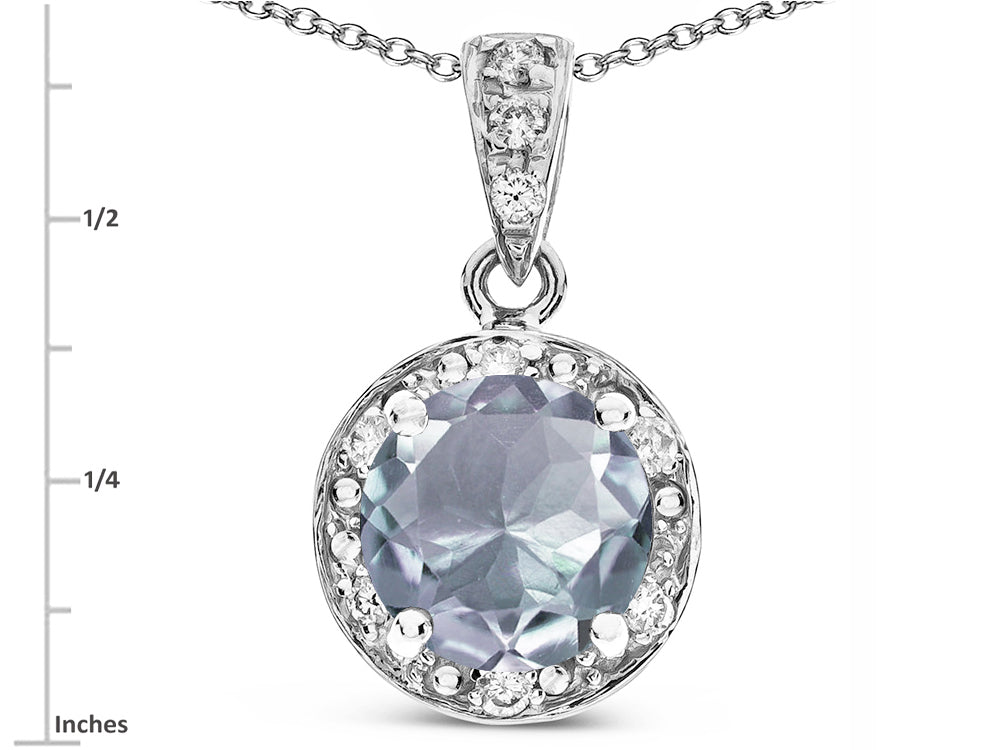 Star K Round 7mm Genuine Aquamarine Classic Halo Pendant Necklace