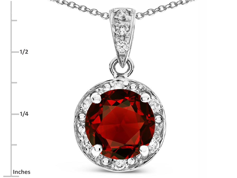 Star K Round 7mm Genuine Garnet Classic Halo Pendant Necklace