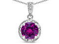 Star K Round 7mm Genuine Rhodolite Classic Halo Pendant Necklace