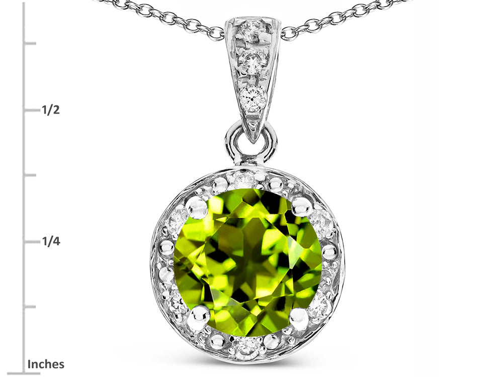 Star K Round 7mm Genuine Peridot Classic Halo Pendant Necklace