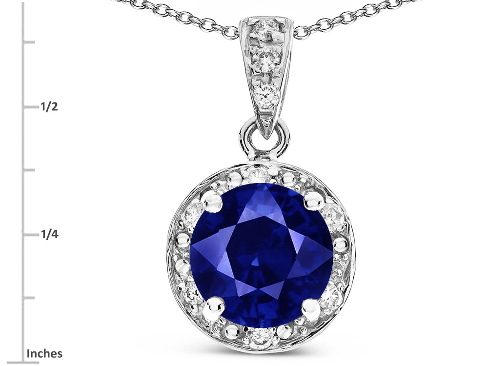 Star K Round 7mm Created Sapphire Classic Halo Pendant Necklace