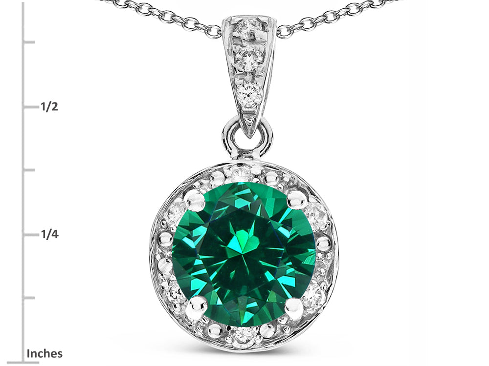 Star K Round 7mm Simulated Emerald Classic Halo Pendant Necklace