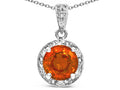Star K Round 7mm Simulated Orange Mexican Fire Opal Classic Halo Pendant Necklace