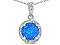 Star K Round 7mm Created Blue Opal Classic Halo Pendant Necklace