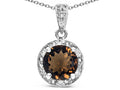 Star K Round 7mm Genuine Smoky Quartz Classic Halo Pendant Necklace