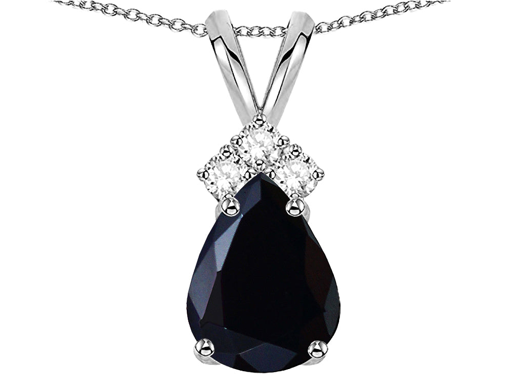 Star K Pear Shape 8x6mm Genuine Black Sapphire Rabbit Ear Pendant Necklace