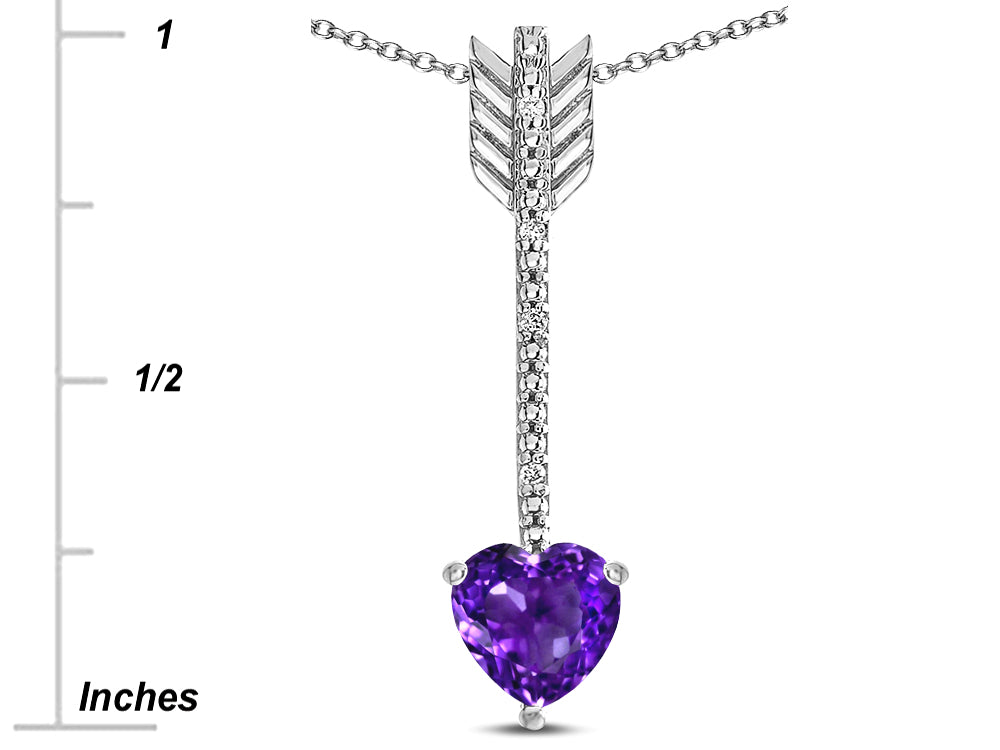 Star K 6mm Genuine Amethyst Heart Arrow Bar Pendant Necklace