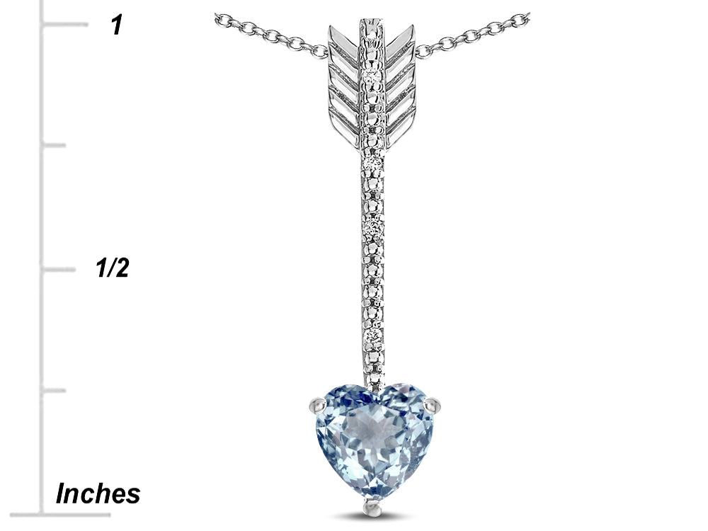 Star K 6mm Genuine Sky Blue Topaz Heart Arrow Bar Pendant Necklace