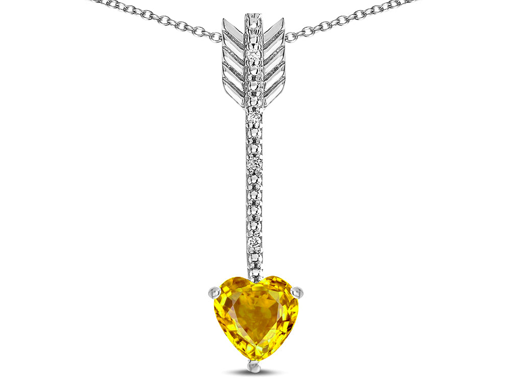 Star K 6mm Genuine Citrine Heart Arrow Bar Pendant Necklace