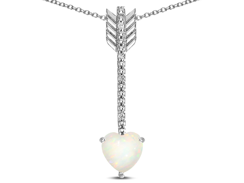 Star K 6mm Genuine Opal Heart Arrow Bar Pendant Necklace