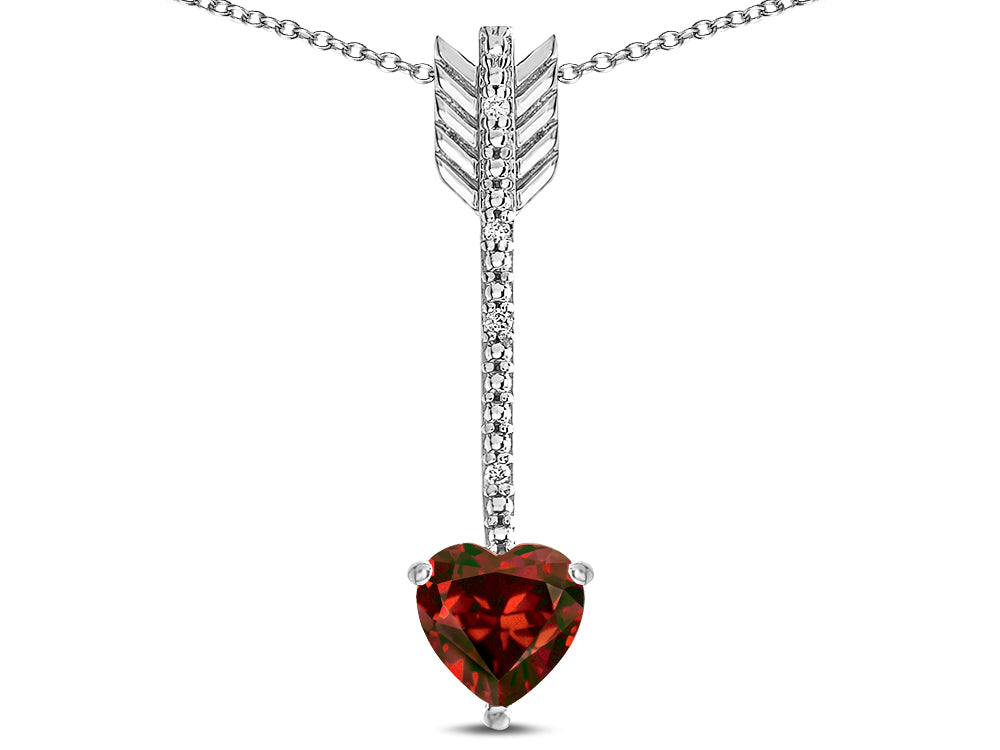 Star K 6mm Genuine Garnet Heart Arrow Bar Pendant Necklace