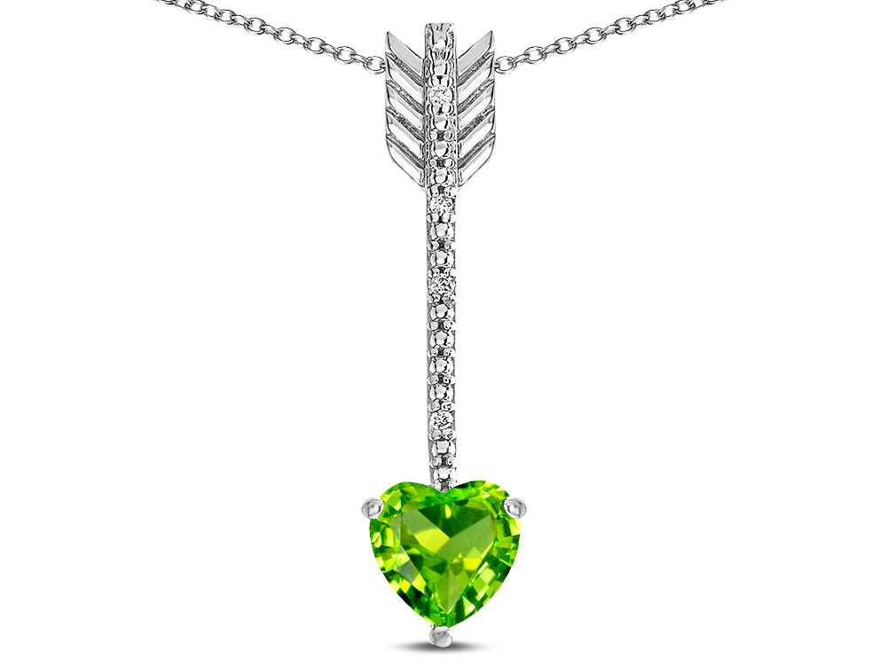 Star K 6mm Genuine Peridot Heart Arrow Bar Pendant Necklace